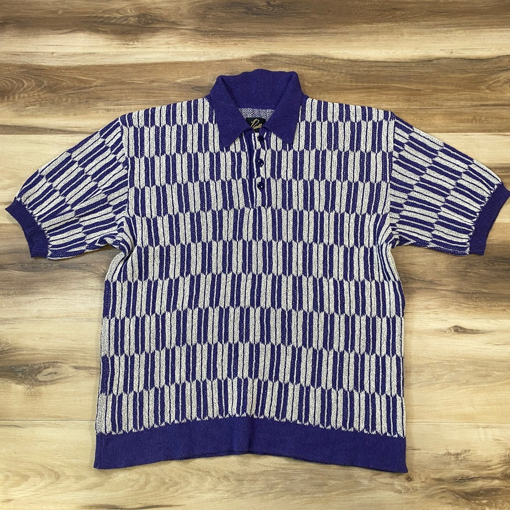 Needles Knit Polo Mens M Vintage Japanese Paper Heritage Nepenthes Purple White